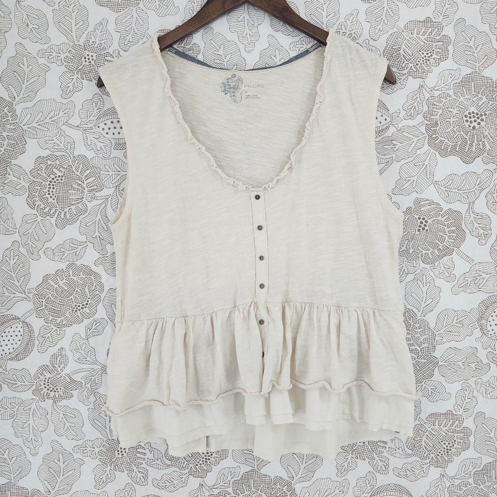Pilcro Cream Ruffle Hem Tank Top